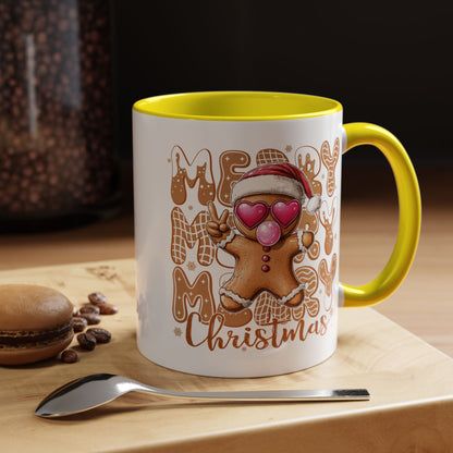 Cute Gingerbread Christmas Mug – Funny Holiday Cookie Cup with Heart Eyes & Bubble Gum