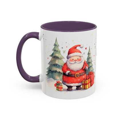 Warm & Cozy Christmas Accent Coffee Mug — Festive Santa, Reindeer & Pine Tree Holiday Drinkware