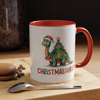 Christmasaurus Accent Coffee Mug — Festive Dino Holiday Coffee Cup (11/15oz)