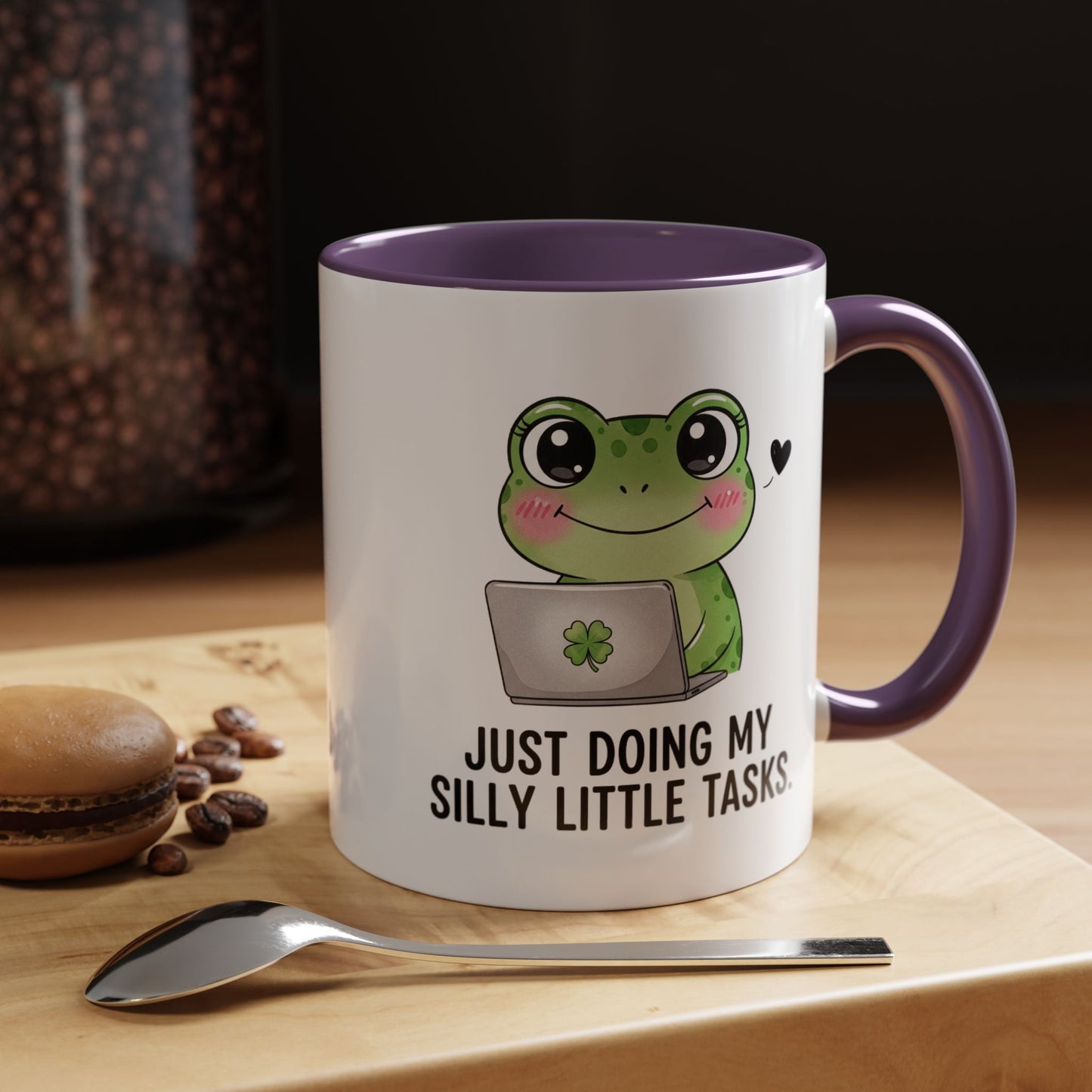 Cute Frog Coffee Mug — "Just Doing My Silly Little Tasks" Accent Mug