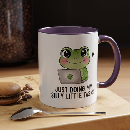 Cute Frog Coffee Mug — "Just Doing My Silly Little Tasks" Accent Mug