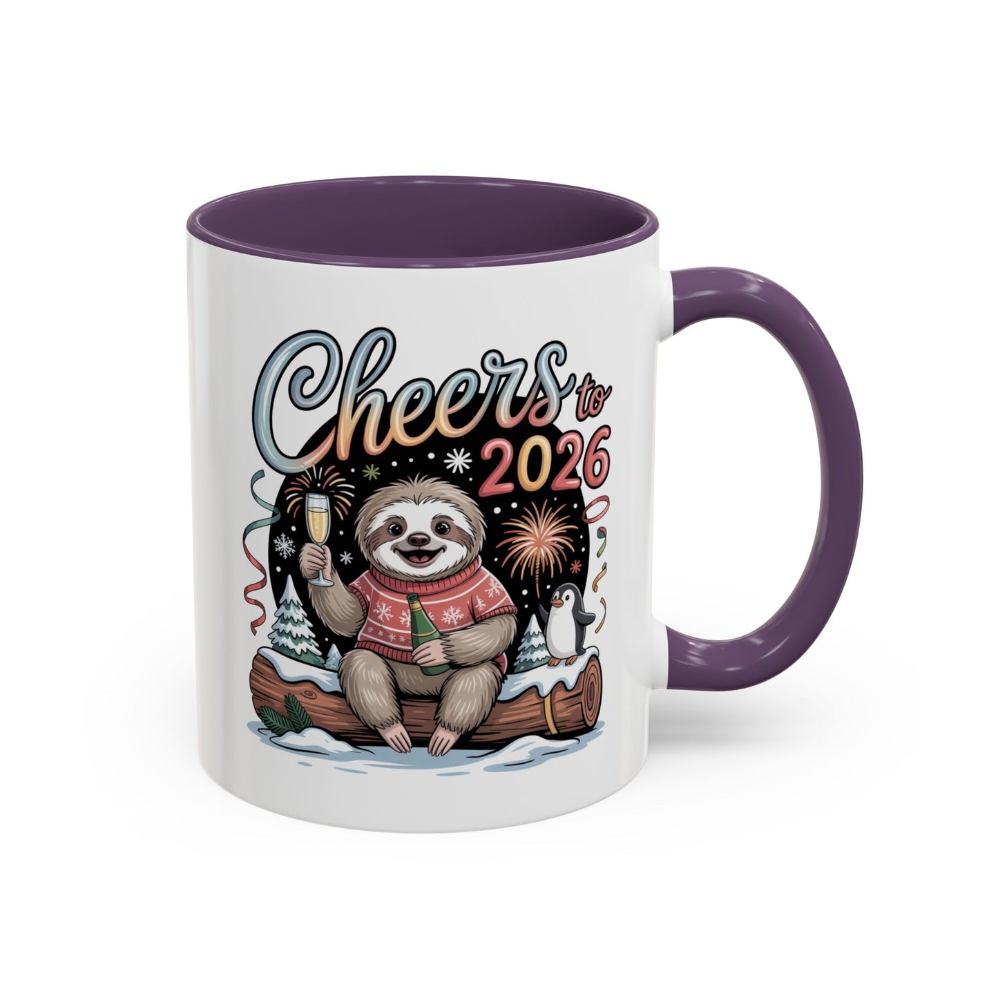 Cheers to 2026 Sloth New Year Mug – Cute Celebration Coffee Cup