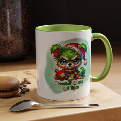 Christmas Bear Accent Coffee Mug — Cute Naughty or Nice Holiday 11/15oz