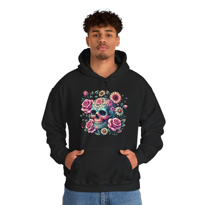 Floral Sugar Skull Hoodie — Day of the Dead Skull & Roses Pullover