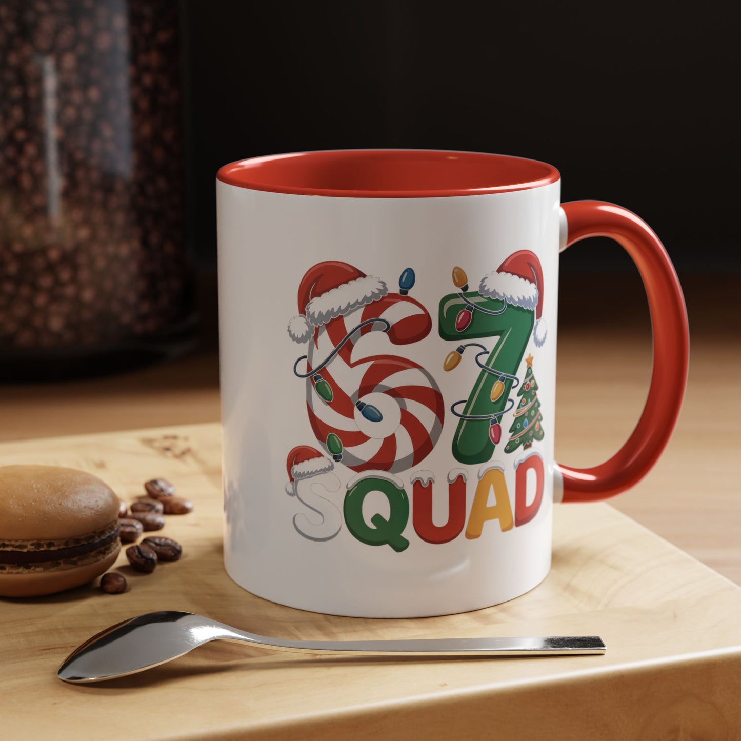 Christmas 07 Squad Accent Coffee Mug – Holiday Candy Cane & Santa Hat Design