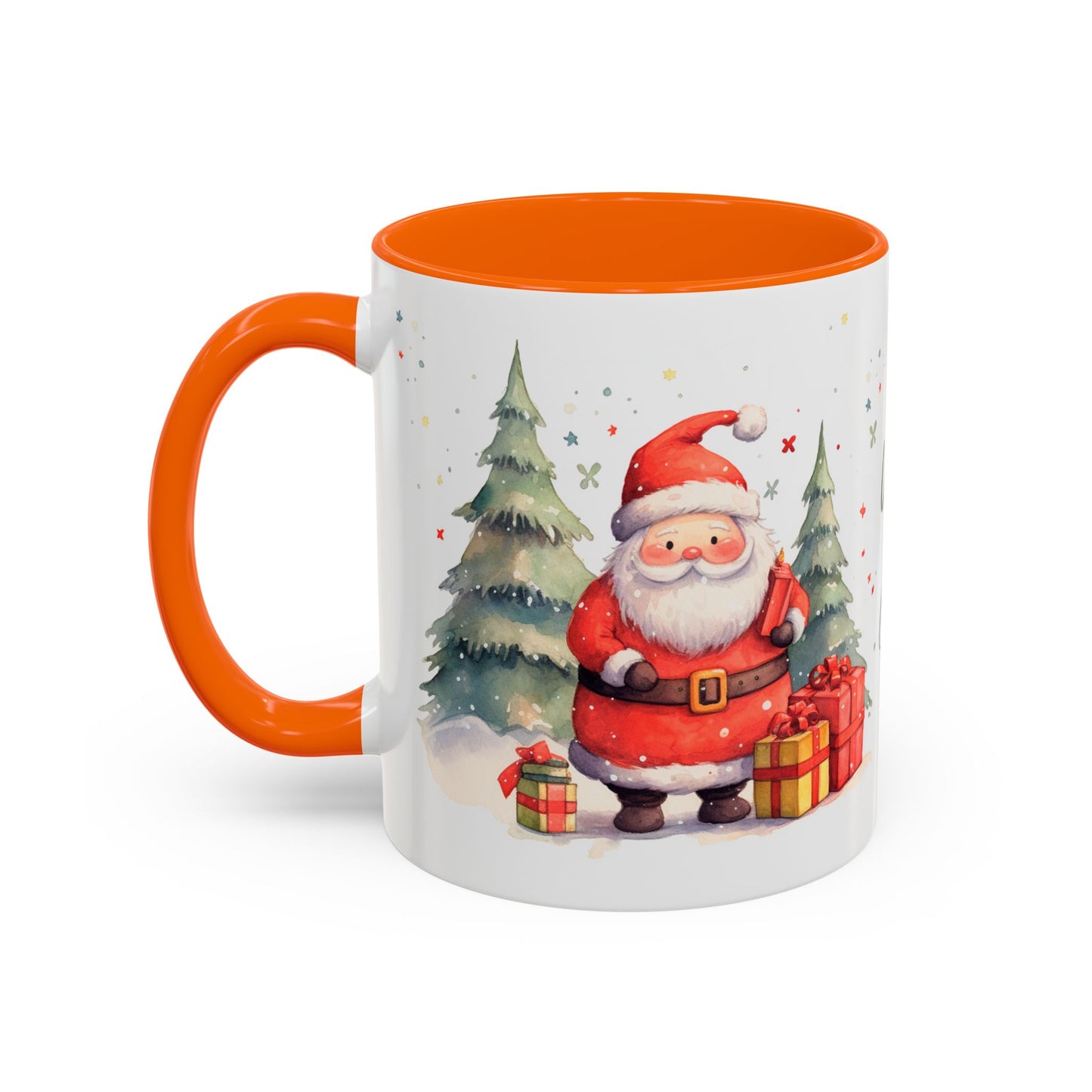 Warm & Cozy Christmas Accent Coffee Mug — Festive Santa, Reindeer & Pine Tree Holiday Drinkware