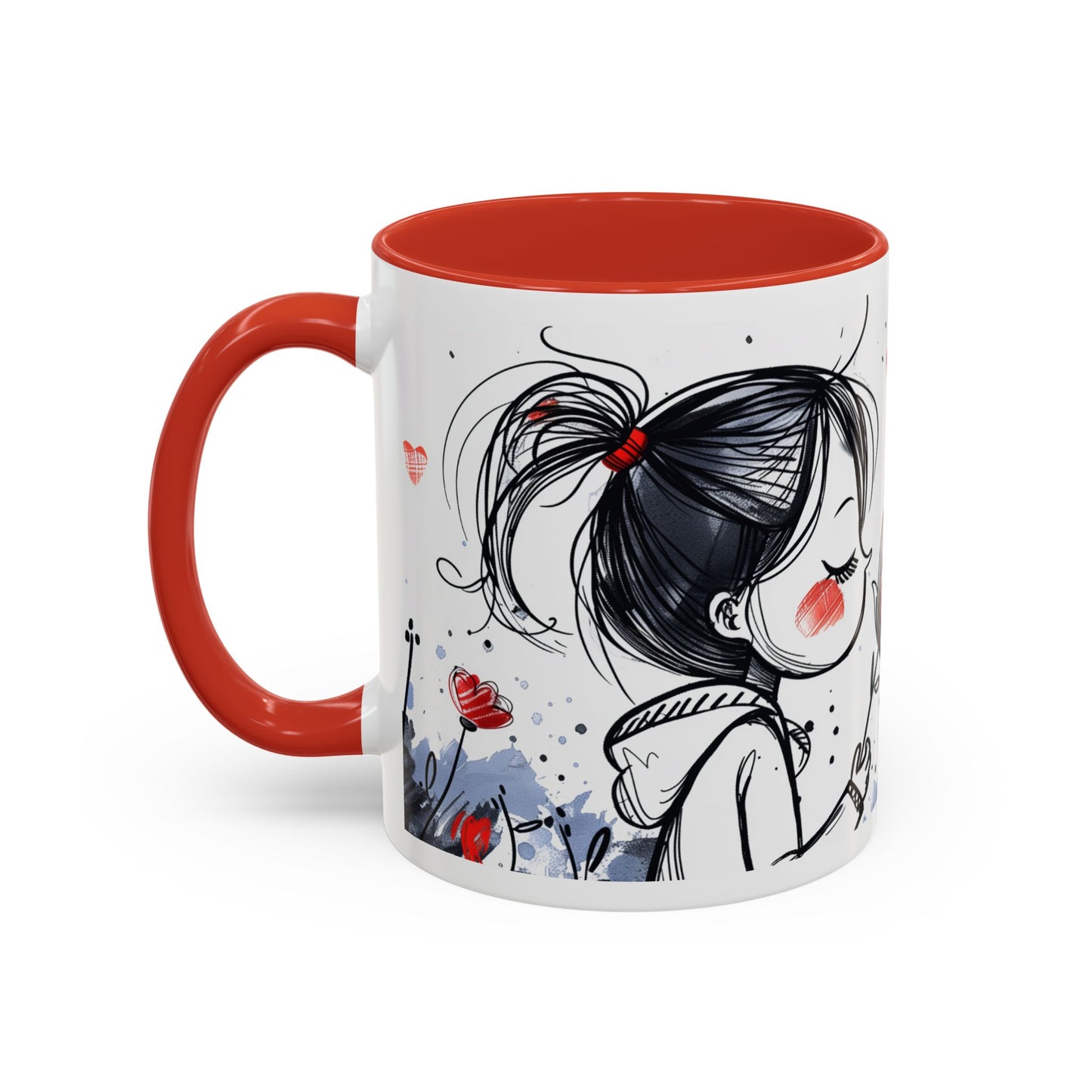 Cute Love Girl Mug – Romantic Flower Illustration Coffee Cup