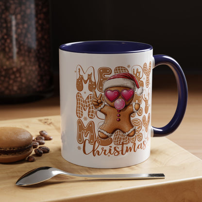 Cute Gingerbread Christmas Mug – Funny Holiday Cookie Cup with Heart Eyes & Bubble Gum