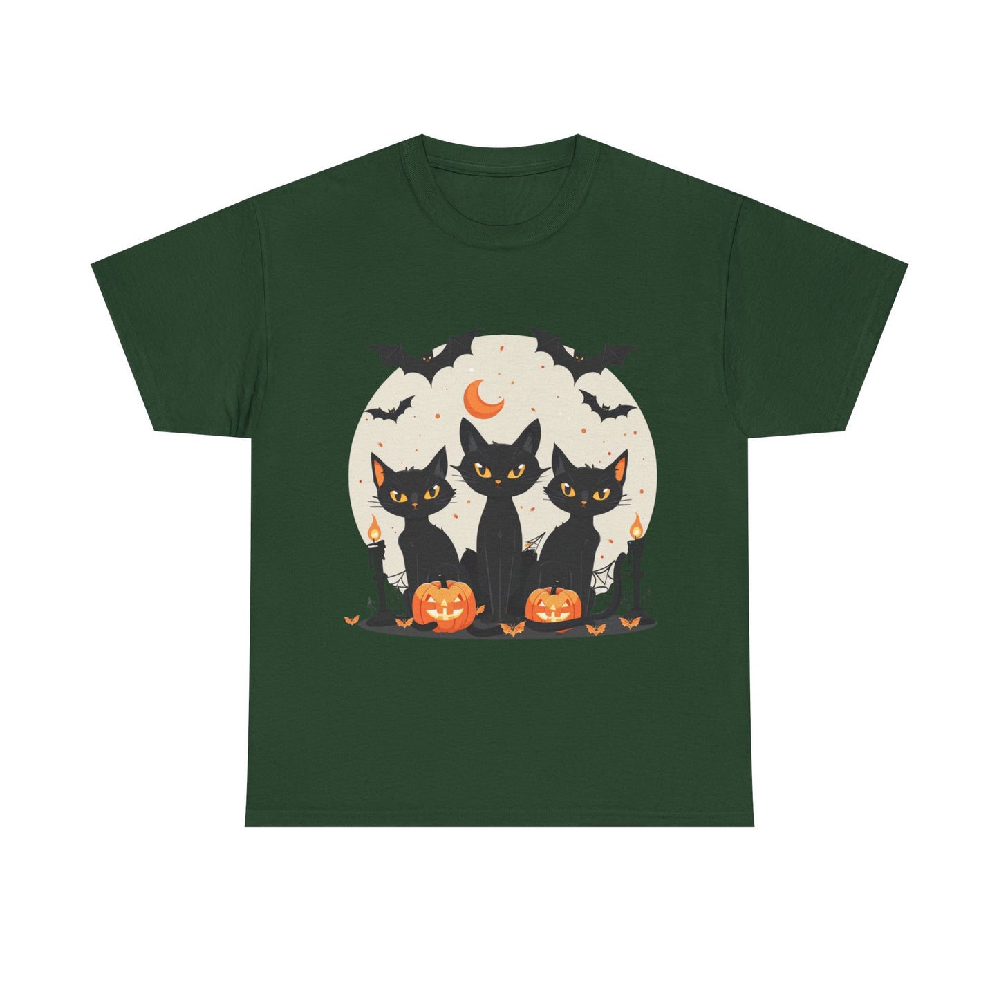Halloween Black Cat T-Shirt – Cute Spooky Cats with Pumpkins & Bats Print