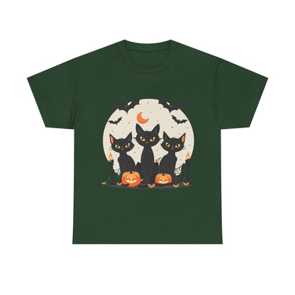 Halloween Black Cat T-Shirt – Cute Spooky Cats with Pumpkins & Bats Print