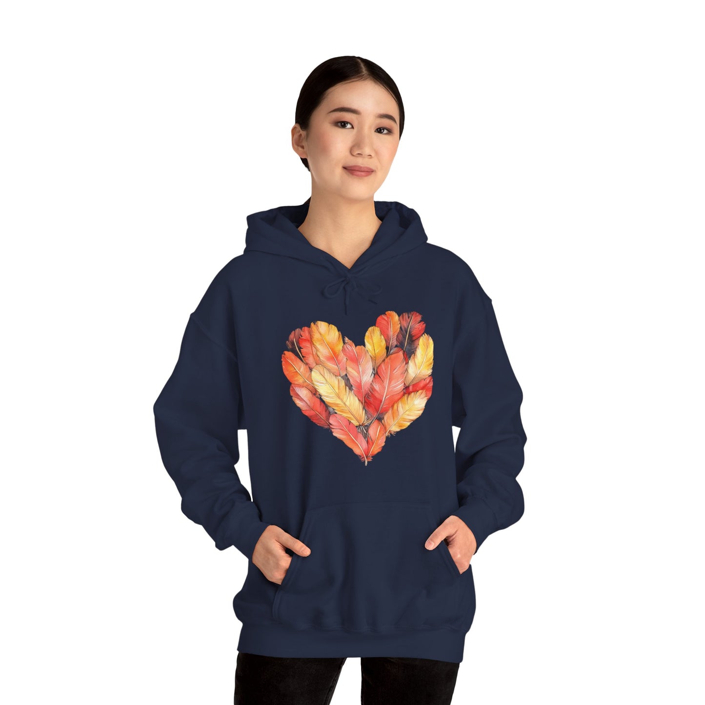 Autumn Leaf Heart Hoodie — Cozy Fall Pullover for Women & Men