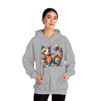 Colorful Floral Cat Hoodie – Vibrant Patchwork Kitty Sweatshirt