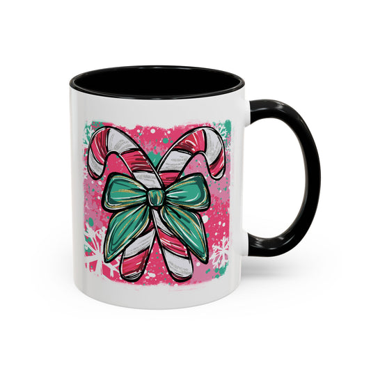 Candy Cane Bow Coffee Mug — Festive Holiday Accent Mug (11/15oz)