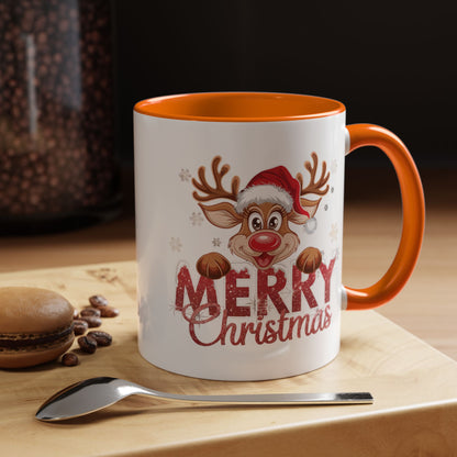 Merry Christmas Reindeer Accent Coffee Mug — Festive Holiday 11/15oz
