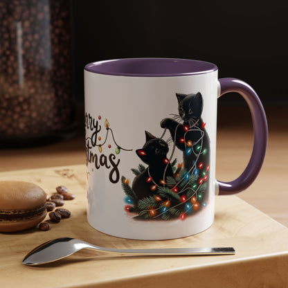 Cute Black Cat Christmas Lights Mug – Festive Holiday Coffee Cup Gift