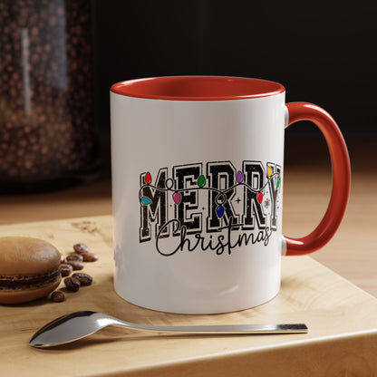 Merry Christmas Accent Coffee Mug – Holiday Lights Festive Ceramic Mug (11/15 oz)