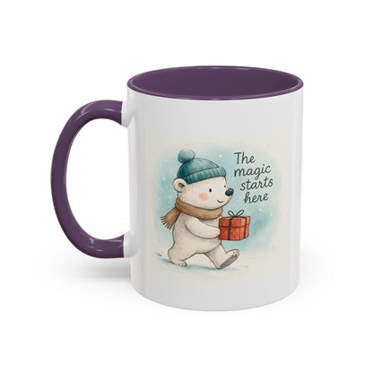 Holiday Polar Bear Coffee Mug — The Magic Starts Here Accent Christmas Mug