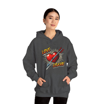 Hoodie — 'Love Stuck!' Retro Heart & Arrow Graphic Hooded Sweatshirt