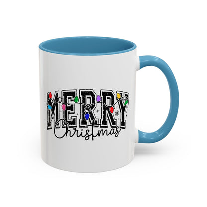 Merry Christmas Accent Coffee Mug – Holiday Lights Festive Ceramic Mug (11/15 oz)