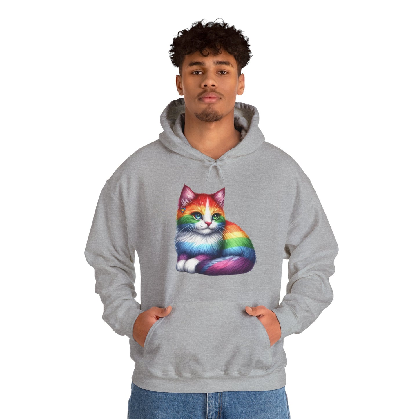 Rainbow Cat Hoodie — Colorful Pride Kitten Pullover