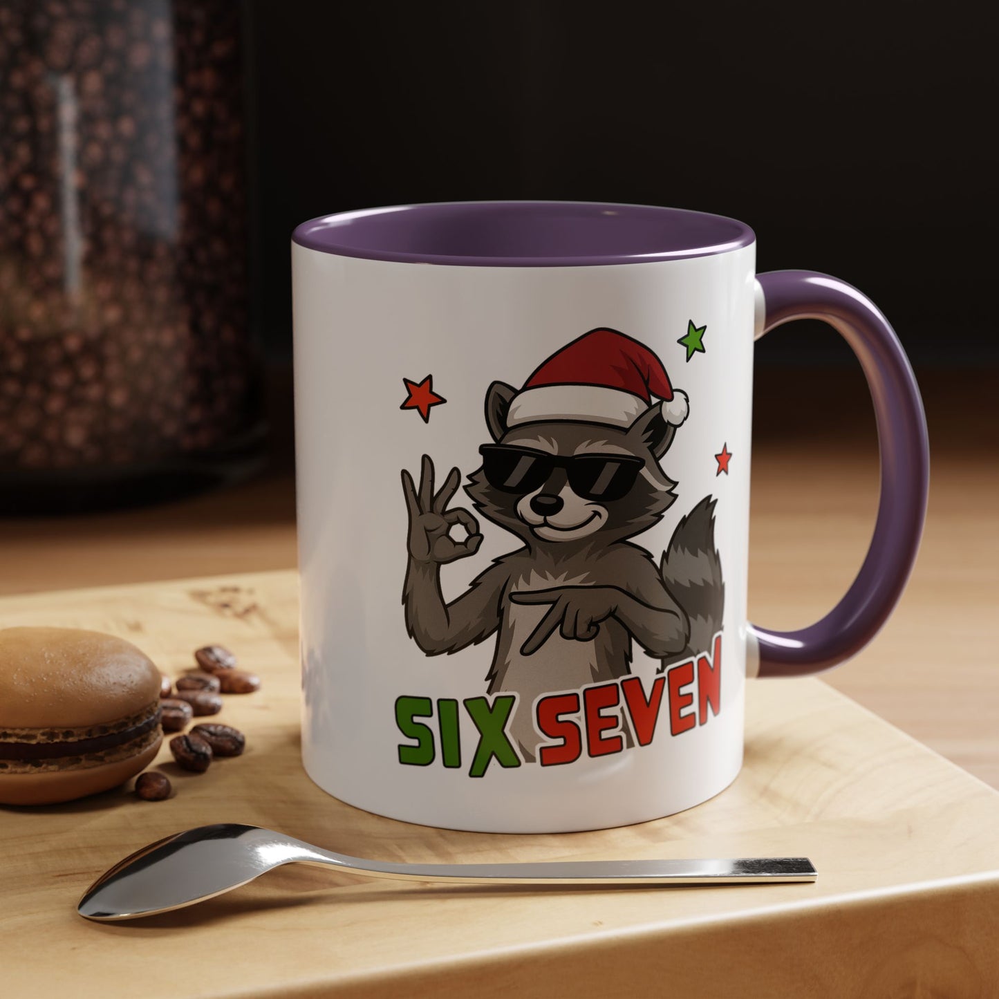 Christmas Raccoon Coffee Mug — 'Six Seven' Holiday Accent Mug (11/15 oz)