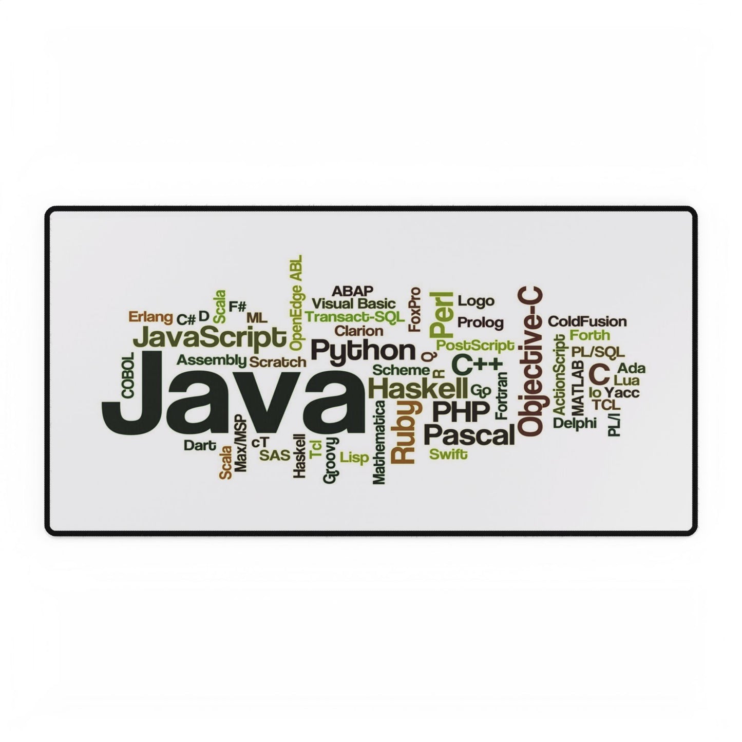 Programming Languages Word Cloud Desk Mat — Java, Python, C++ Keyboard Mouse Pad for Developers