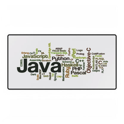 Programming Languages Word Cloud Desk Mat — Java, Python, C++ Keyboard Mouse Pad for Developers