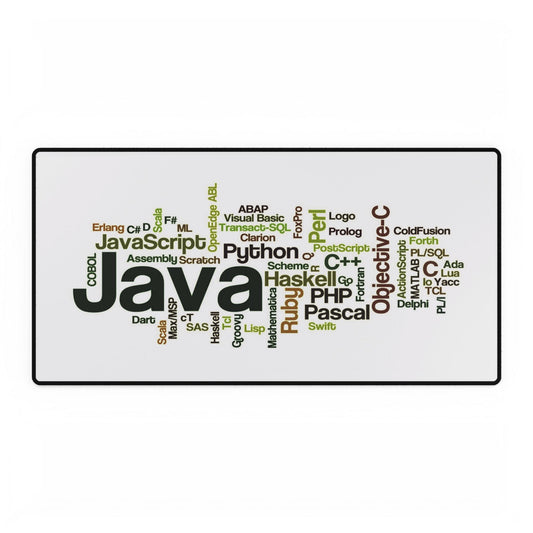 Programming Languages Word Cloud Desk Mat — Java, Python, C++ Keyboard Mouse Pad for Developers
