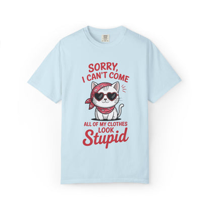 Funny Cat Women T-Shirt – Sorry I Can’t Come All My Clothes Look Stupid