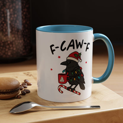 Funny Crow Christmas Mug – F-Caw-F Holiday Crow Cup – Cute Raven Coffee Mug with Lights & Santa Hat