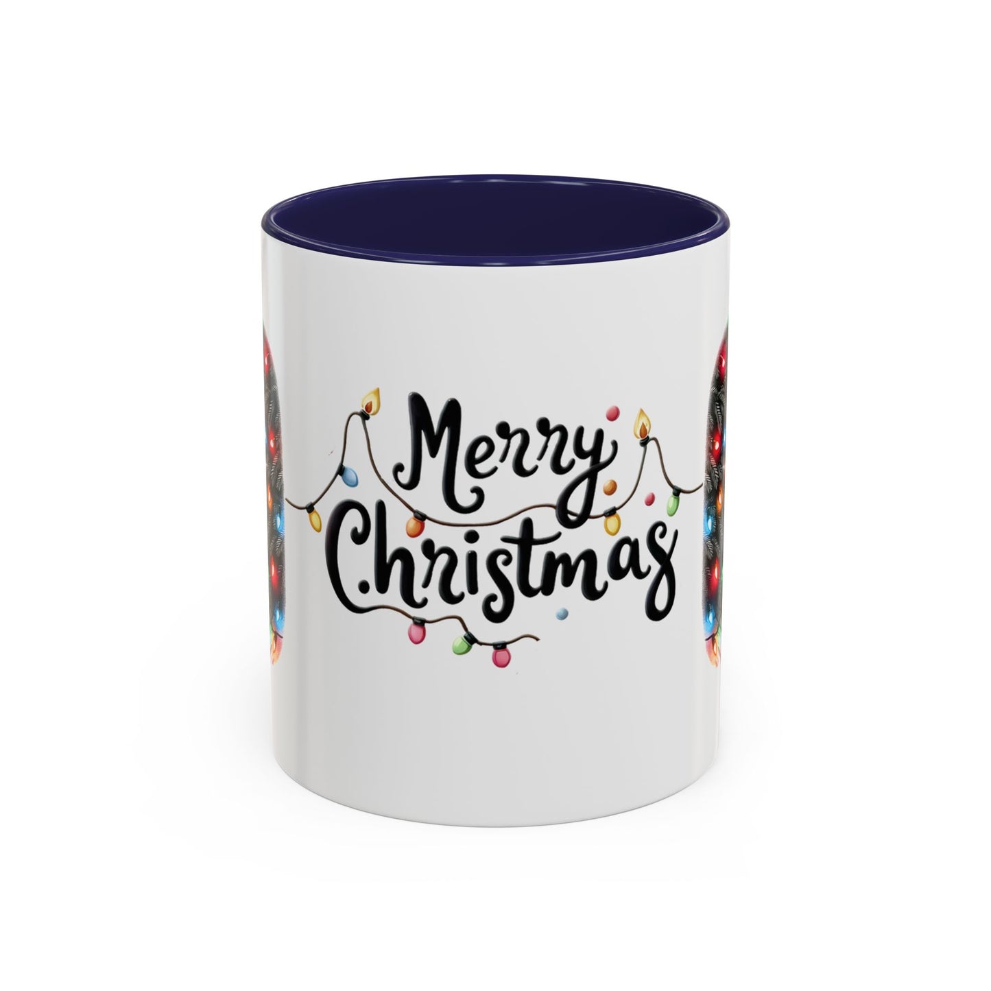 Merry Christmas Cat Mug – Cute Black Cat with Christmas Lights – Holiday Coffee Cup Gift for Cat Lovers
