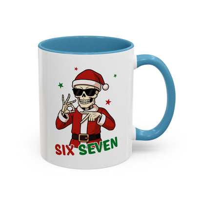 Christmas Skull Coffee Mug – 'Six Seven' Festive Santa Skull Accent Mug (11/15 oz)