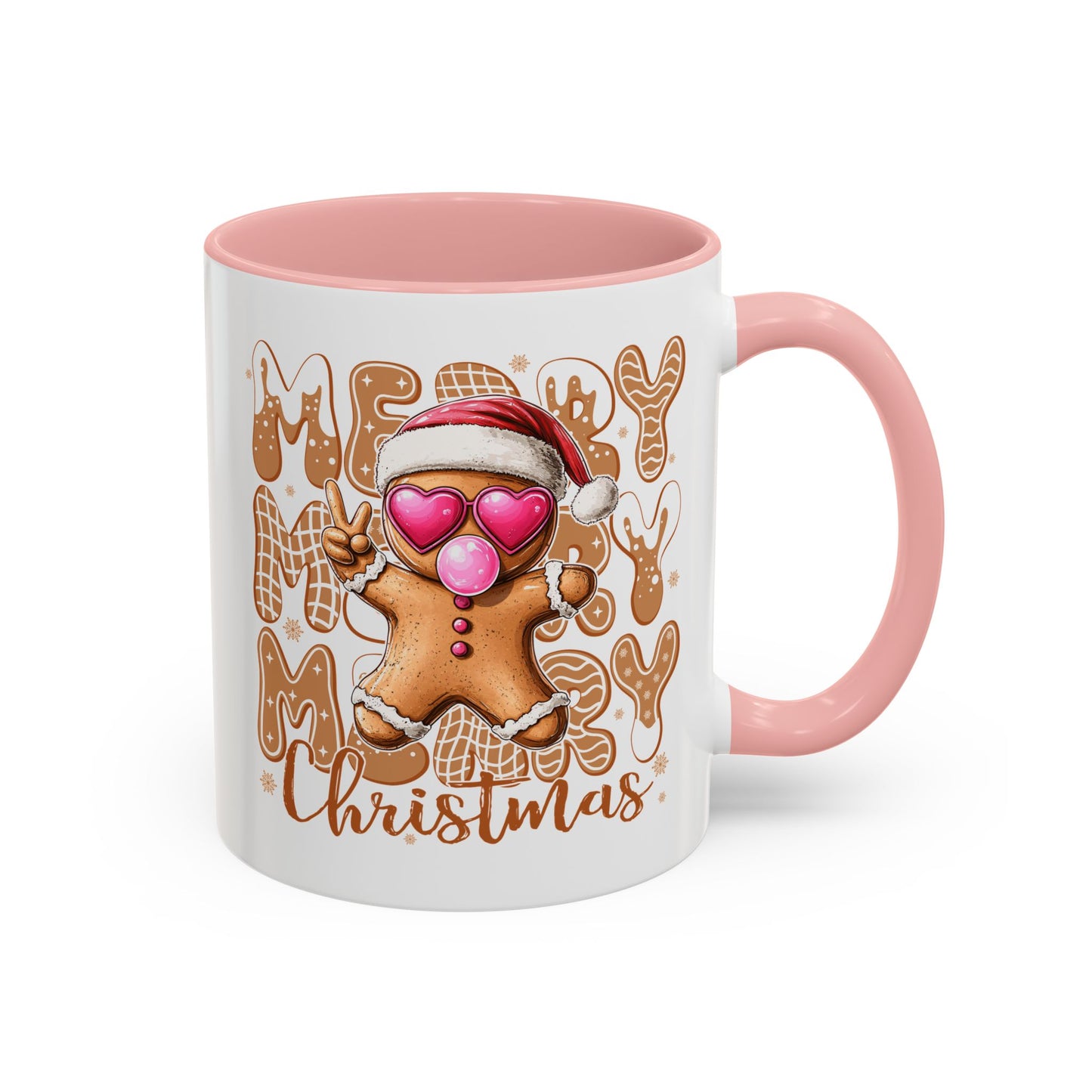 Cute Gingerbread Christmas Mug – Funny Holiday Cookie Cup with Heart Eyes & Bubble Gum