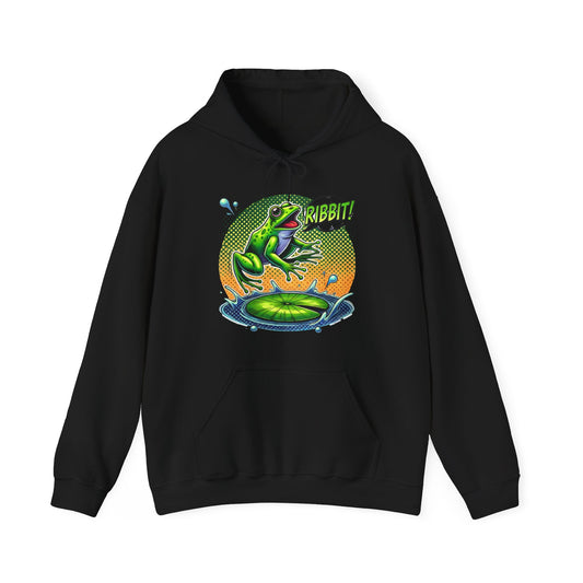 Frog Jump Hoodie – Retro Neon 'Ribbit' Graphic Sweatshirt