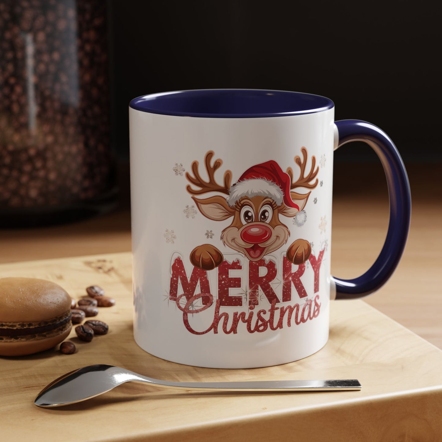 Merry Christmas Reindeer Accent Coffee Mug — Festive Holiday 11/15oz