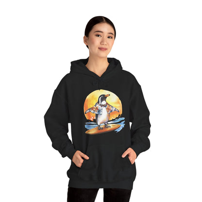 Surfing Penguin Hoodie — Cute Surfboard Penguin Sunset Pullover