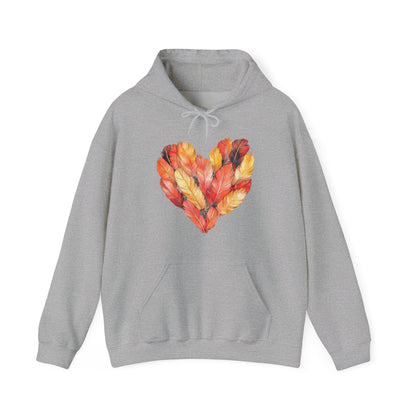 Autumn Leaf Heart Hoodie — Cozy Fall Pullover for Women & Men