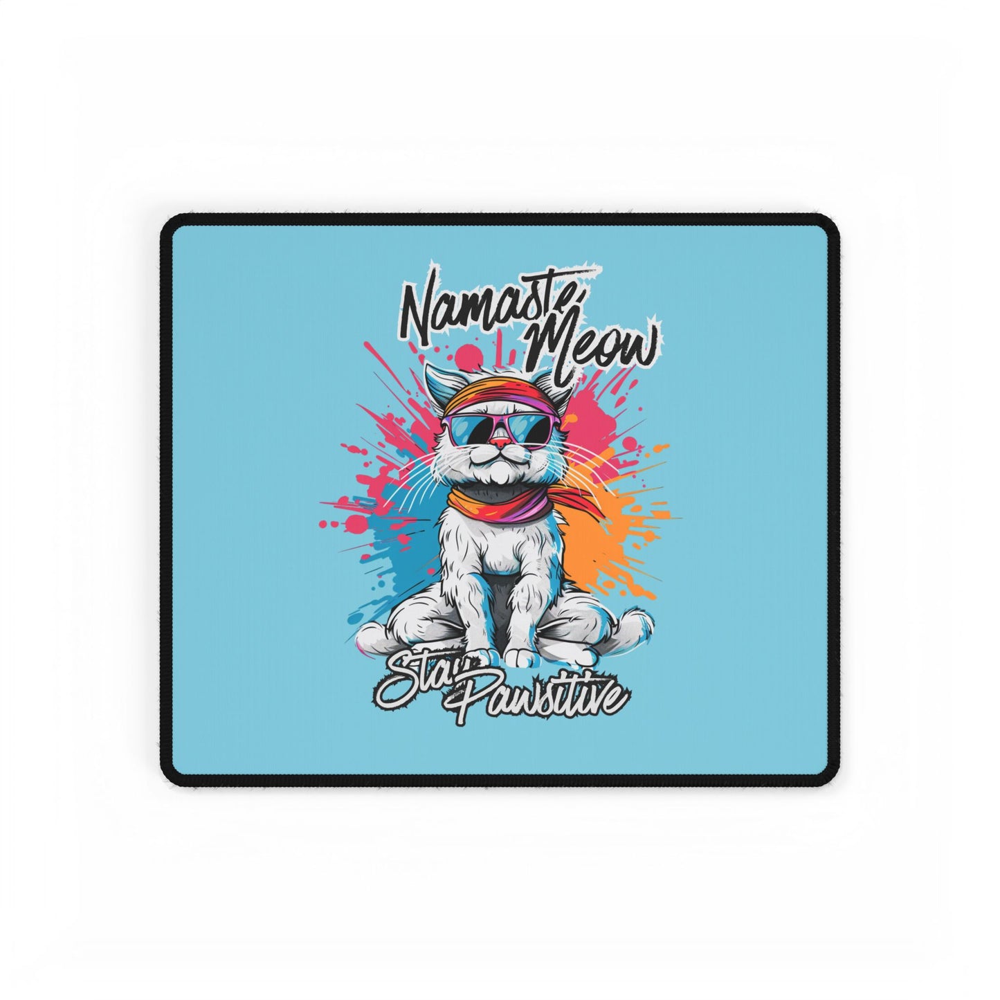 Namaste Meow Yoga Cat Desk Mat — Large Mousepad for Home Office, Gaming, & Meditation