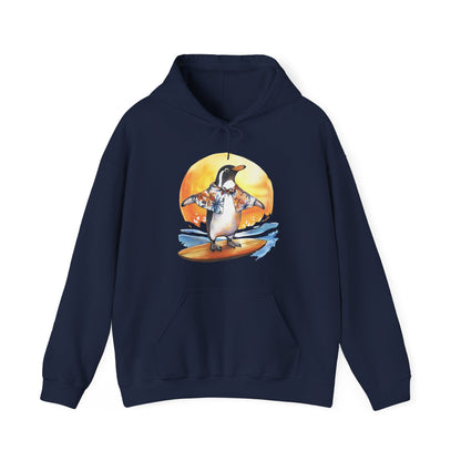 Surfing Penguin Hoodie — Cute Surfboard Penguin Sunset Pullover