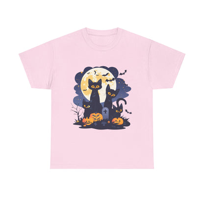 Spooky Cat Halloween Tee, Unisex Cotton T-Shirt, Cats, Halloween Gift