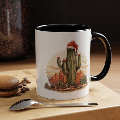 New Year Cactus Mug – Santa Hat Desert Mug – Southwestern Holiday Coffee Cup – Funny Festive Cactus New Year Gift