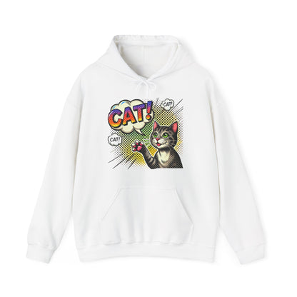 Cat! Pop Art Hoodie — Retro Comic Cat Graphic Sweatshirt