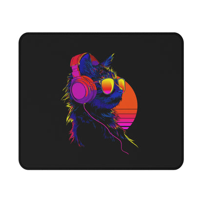 Retro Neon Cat Gaming Mouse Pad — Non‑Slip RGB Headphones Design