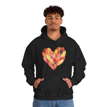 Autumn Leaf Heart Hoodie — Cozy Fall Pullover for Women & Men