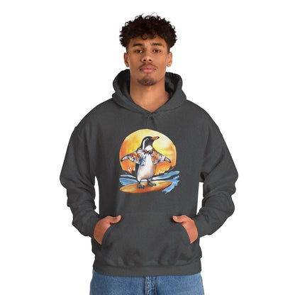 Surfing Penguin Hoodie — Cute Surfboard Penguin Sunset Pullover