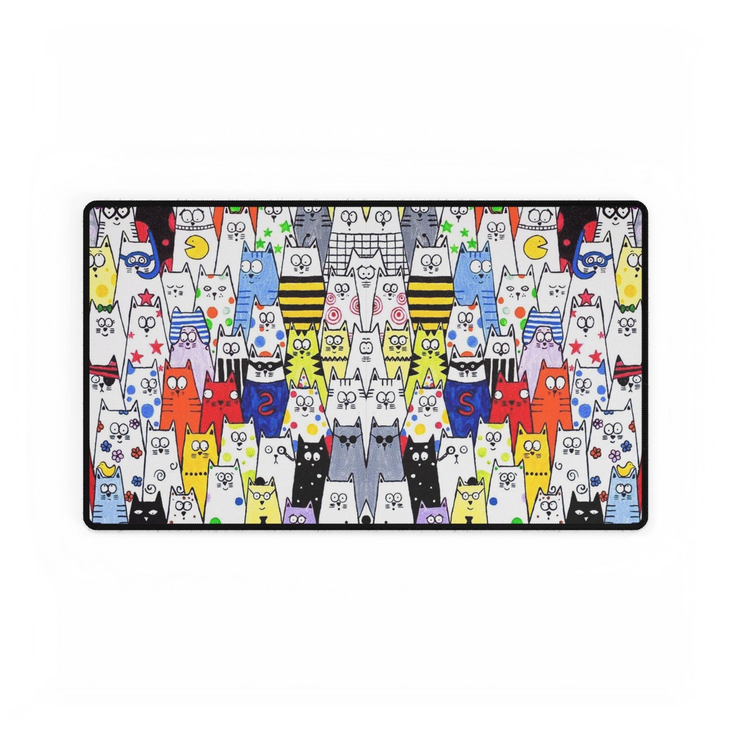 Colorful Cat Crowd Desk Mat — Cute Cartoon Cats Gaming Mouse Pad