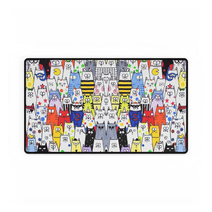 Colorful Cat Crowd Desk Mat — Cute Cartoon Cats Gaming Mouse Pad