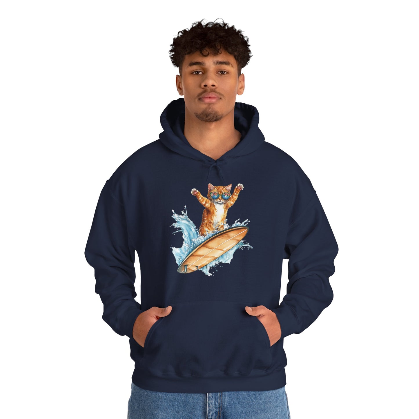 Surfing Cat Hoodie – Cute Surfboard Cat Graphic Pullover