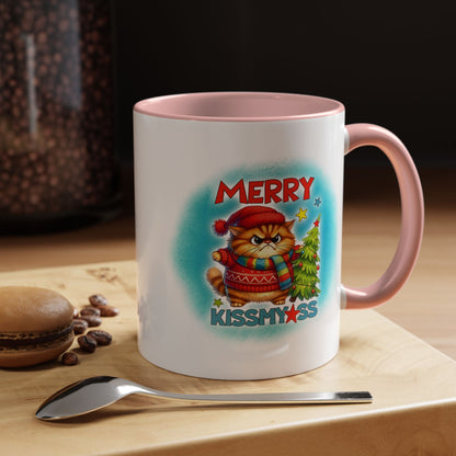 Merry Kissmyass Cat Coffee Mug — Funny Christmas Accent Mug (11/15oz)
