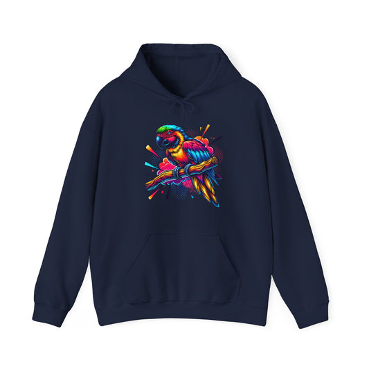 Parrot Paint Splash Hoodie — Colorful Tropical Bird Graphic Sweatshirt